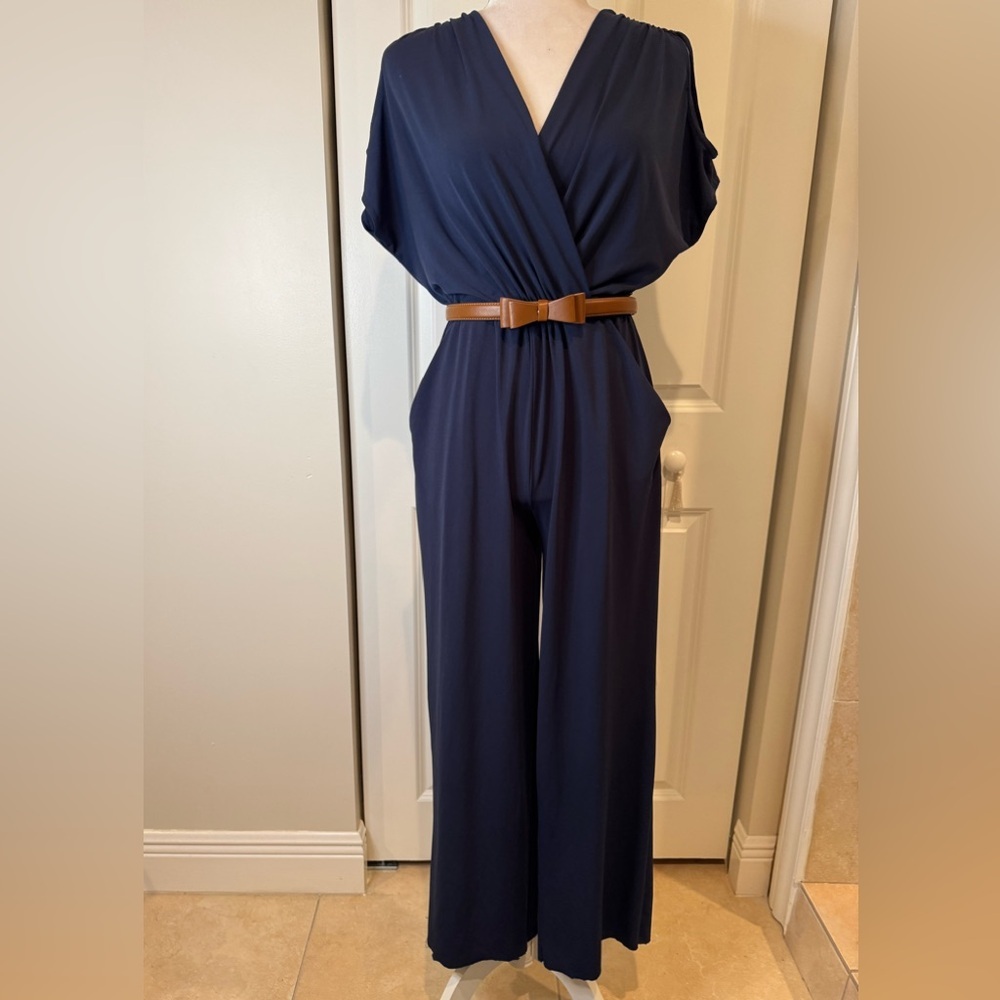 Boston Proper Navy Surplice Jumpsuit